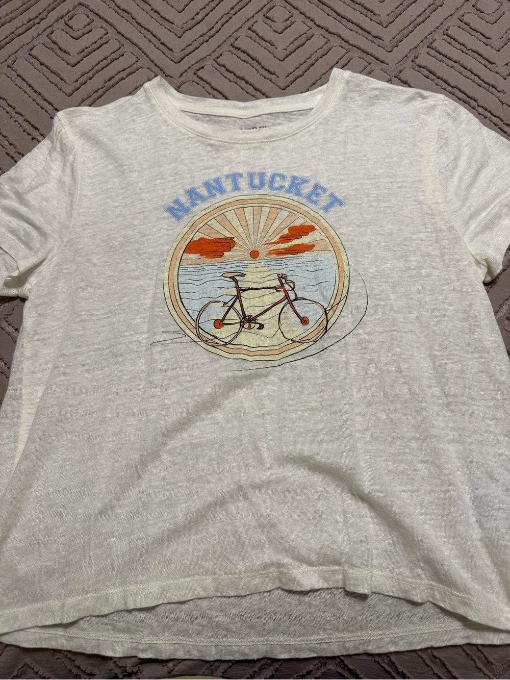 J. Crew White Nantucket Bicycle Graphic Tee with Blue & Orange Accents